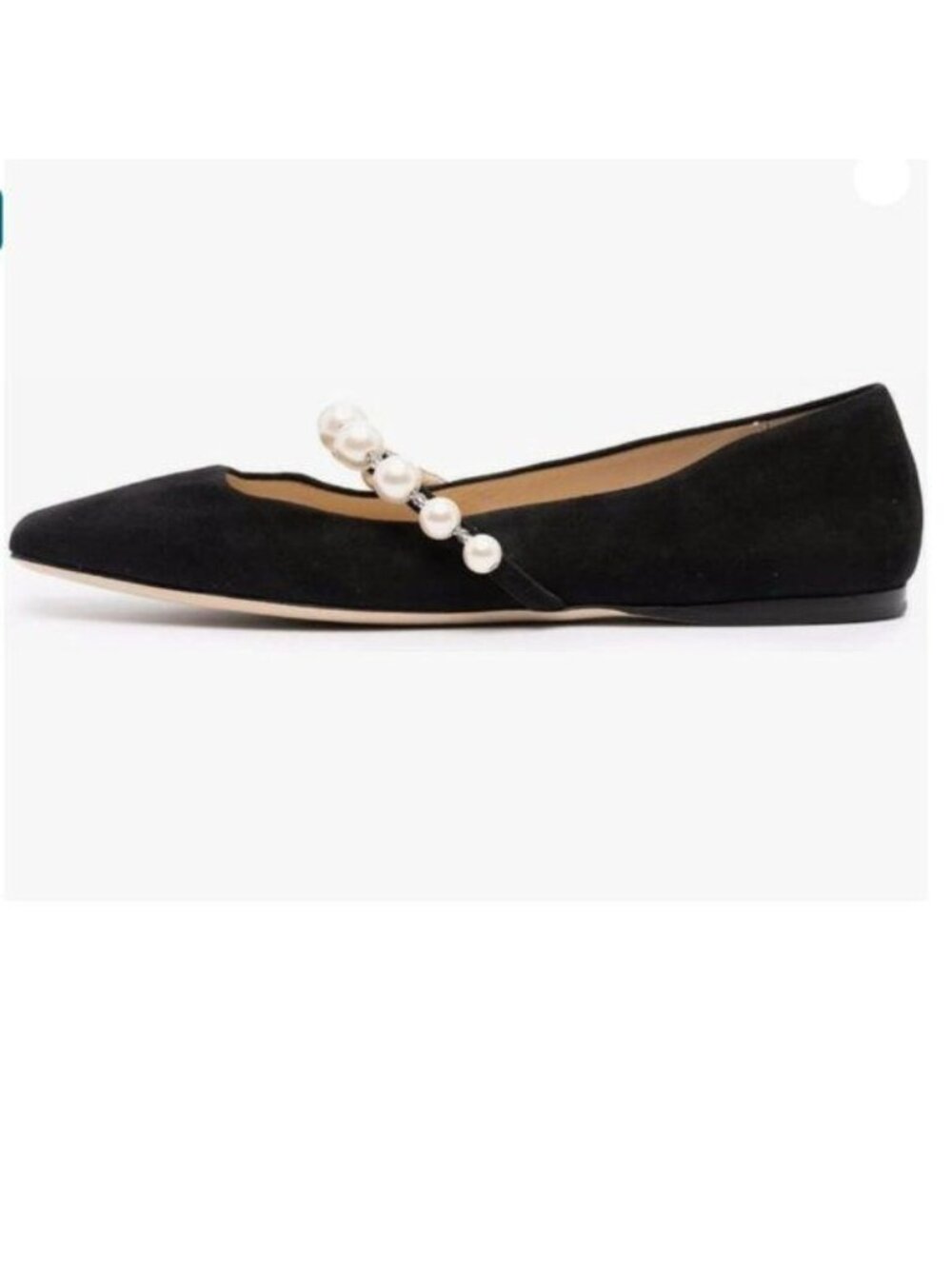 FOWT Women Square Toe Slip on Flats Pearl Studded Strap Elegant Pumps Black